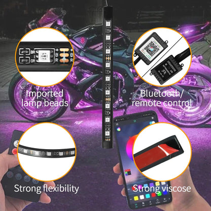 Motorcycle Atmosphere Led Light Strips Waterproof RGB Wireless RF Remote APP Control Motorbike Universal Decorative lights