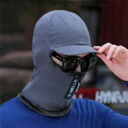 Novos Homens Inverno Quente Lã Chapéu Outdoor Proteção Orelha Chapéus Quente Grosso Bicicleta Gorro de Malha com Cachecol Viseiras à Prova de Vento