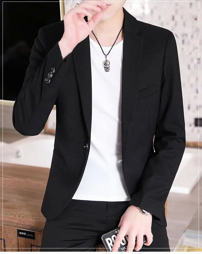Men Blazer Slim Fit Fashion Business Handsome Gentleman Korean Version of British Style Leisure Slim Solid Color Wedding Work