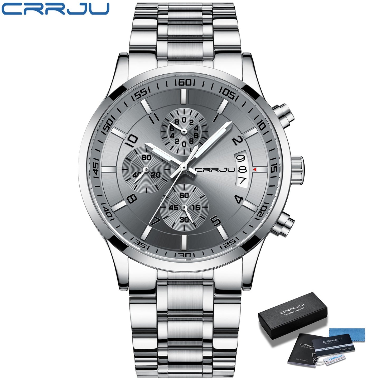 CRRJU Men Quartz Wristwatches Luxury Brand Sporty Chronograph Watches with 316 Stainless Steel Luminous Hands Male Clock Red