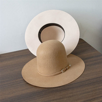 202409-HH2103B ins elegante chapéu de feltro de inverno de lã com coroa alta e cinto 58cm de circunferência modelo desfile chapéu de sol masculino feminino para lazer
