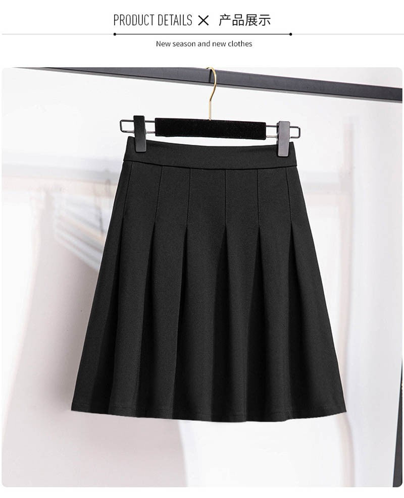 150Kg Plus Size Women's Autumn Loose Pleated A-Line Skirt 4XL 5XL 6XL 7XL 8XL 9XL Solid Elastic Waist Skirt Black