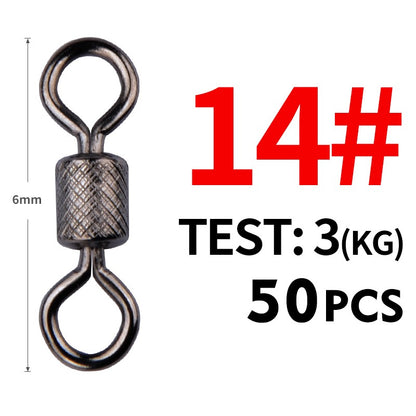 Meredith 50PCS/Lote Giradores de Pesca Rolamento de Esferas Giratório com Fecho de Segurança Anéis Sólidos Giratório para Acessórios de Pesca de Carpa