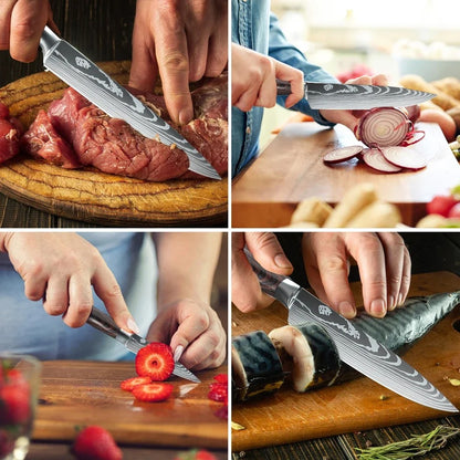 ZENG 10-piece set Damascus Pattern Cooking Cutter Kitchen Knife Chef Knives Meat Cleaver Fruit Vegetable Knife Slicing Knife