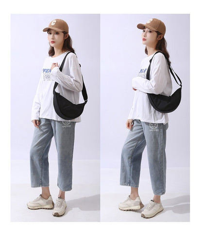 Solid Color Women's Portable Shoulder Bag Simple Female Nylon Cloth Padded Crossbody Bags Travel Purse Handbags Messenger Bag