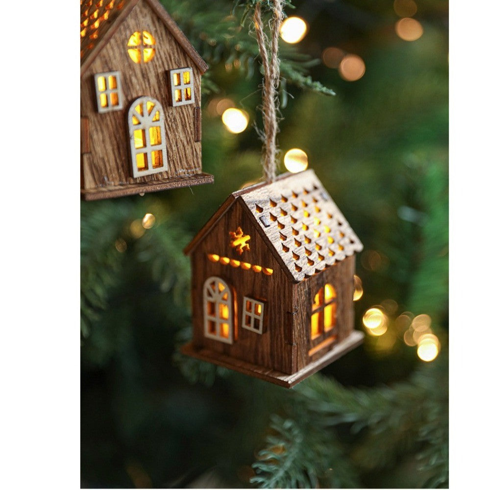 New Luminous Wooden House Christmas Pendants New Year Creative Xmas Tree Ornaments Gifts Pendant Christmas Decorations