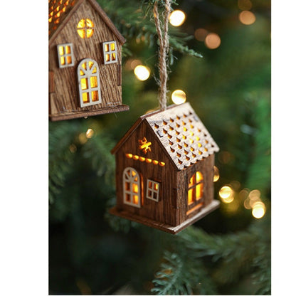 New Luminous Wooden House Christmas Pendants New Year Creative Xmas Tree Ornaments Gifts Pendant Christmas Decorations