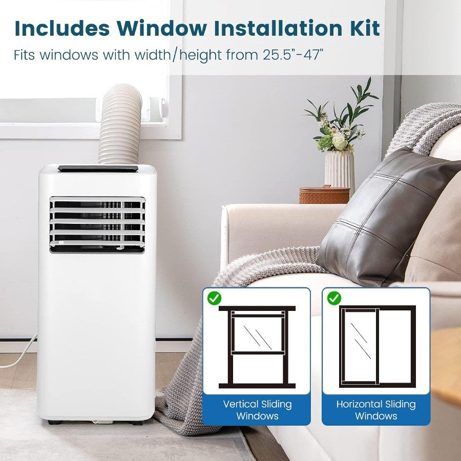 Ar-condicionado Portátil 8000 BTU 3 em 1 com Controle Remoto Desumidificador Temporizador 24h Kit Janela Pessoal de Pedestal A