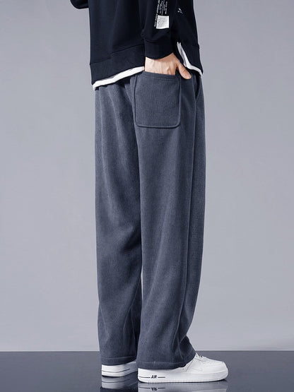 Winter Thick Warm Corduroy Sweatpants Men Fleece Liner Drawstring Straight Loose Track Pants Male Casual Fleece Thermal Trousers