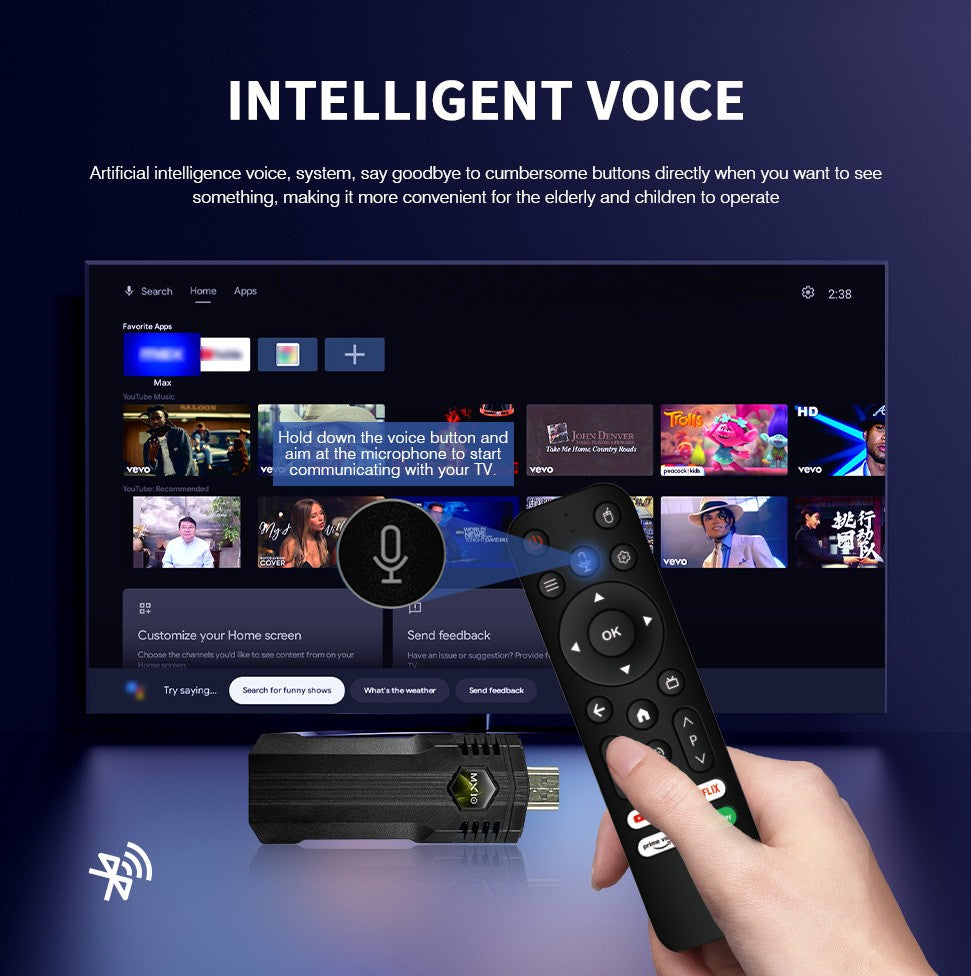 Smart TV Stick MX10 X1 4K Ultra 2GB 16GB WIFI Controle Remoto por Voz Android 13 para Streaming em 4K Box TV Fire Stick
