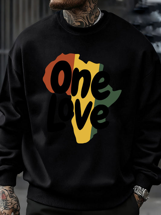 One Love African Continent Prints Sweatshirt Men Crewneck Clothes Autumn Fleece Pullover Oversized Multicolor Streetwear Unisex