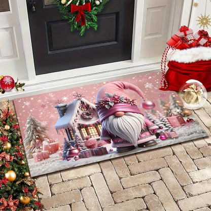 VIKAMA Pink Christmas Santa Claus Rug Bedroom & Living Room Doormat Non-Slip, Stain-Resistant Carpet Home Decor