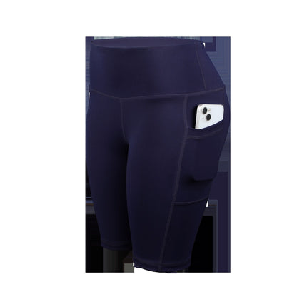 CHRLEISURE Women Solid Yoga Shorts with 3 Pockets High Waist Butt Lifting Workout Tights Gym Elastic Cycling Shorts Activewear