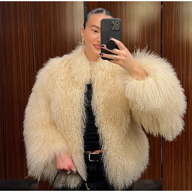 Fashion Solid Plush Faux Fur Coat Women Elegant Warm Long Sleeves Loose Jacket 2025 Lady Winter Chic High Street Outerwear ?