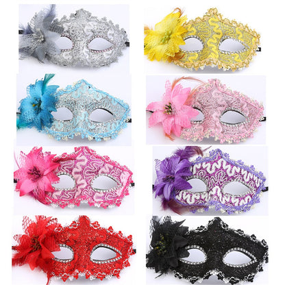 Halloween Mask Masquerade Princess Half Face Lace Plus Flower Children Adult Eye Mask Female Party Performance Props