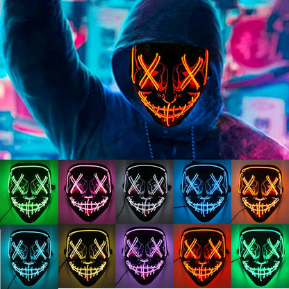 Scary Wireless Glowing LED Mask Halloween Party Supplies Neon Purge Mask Cosplay Luminous Face Masks Carnival Festival Props