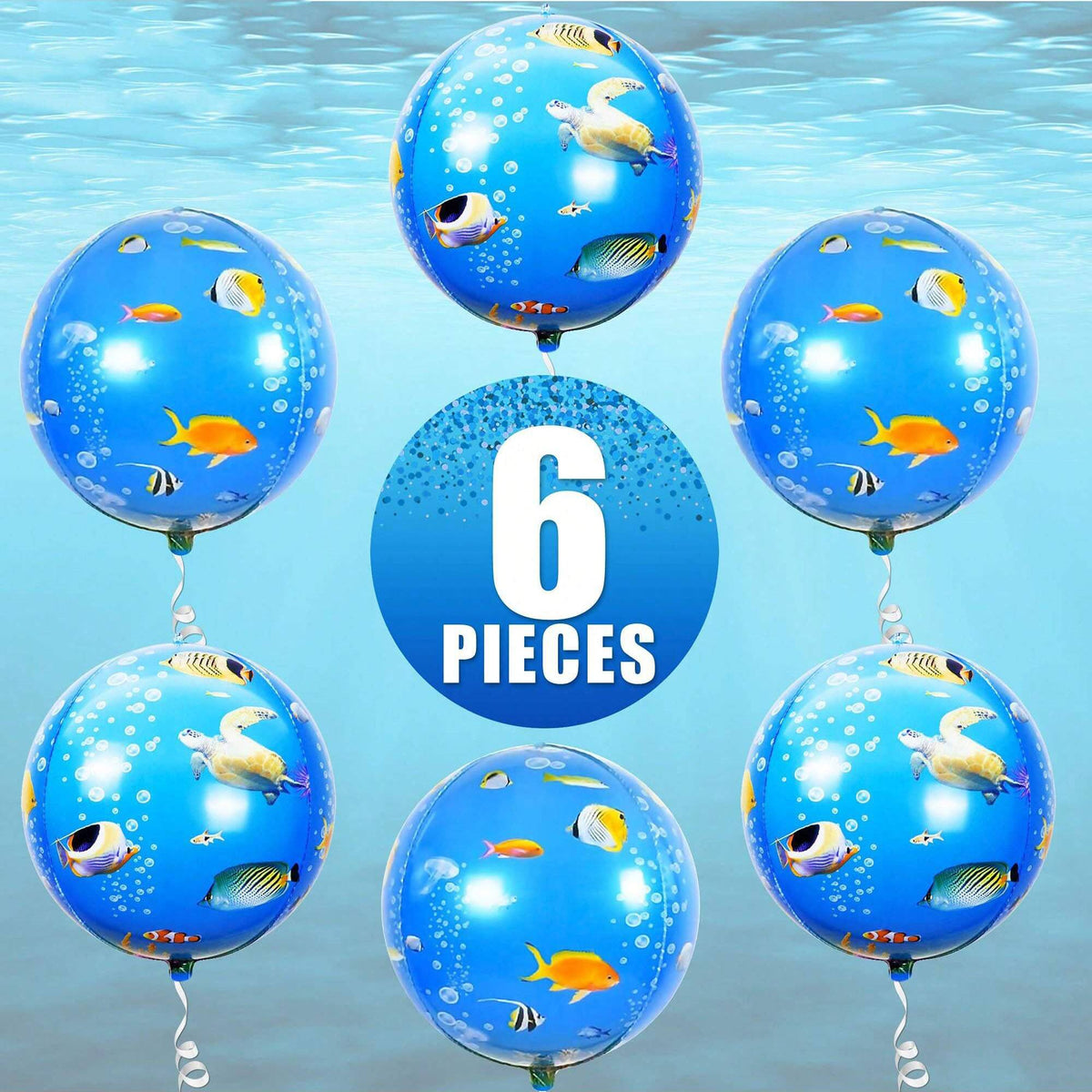6pcs 22 Inch Round 4D Ocean Birthday Sea Turtle Mylar Balloons Ocean Mermaid Theme Party Sea Animal Birthday Party Balloons