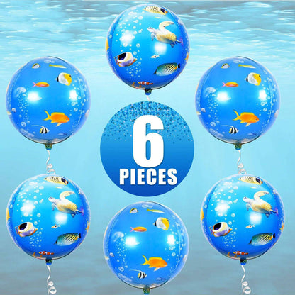 6pcs 22 Inch Round 4D Ocean Birthday Sea Turtle Mylar Balloons Ocean Mermaid Theme Party Sea Animal Birthday Party Balloons