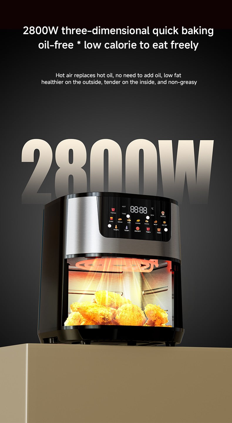 Large 15L Capacity Smart Home Appliances Stainless Steel French Air Fryer Machine Square-Shaped Visual Window Household