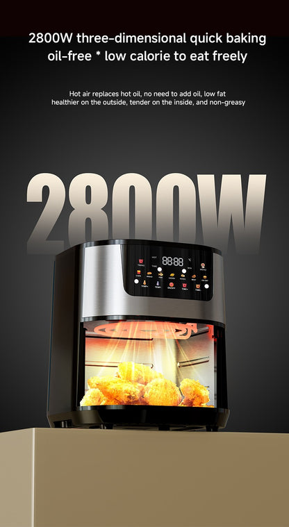 Large 15L Capacity Smart Home Appliances Stainless Steel French Air Fryer Machine Square-Shaped Visual Window Household