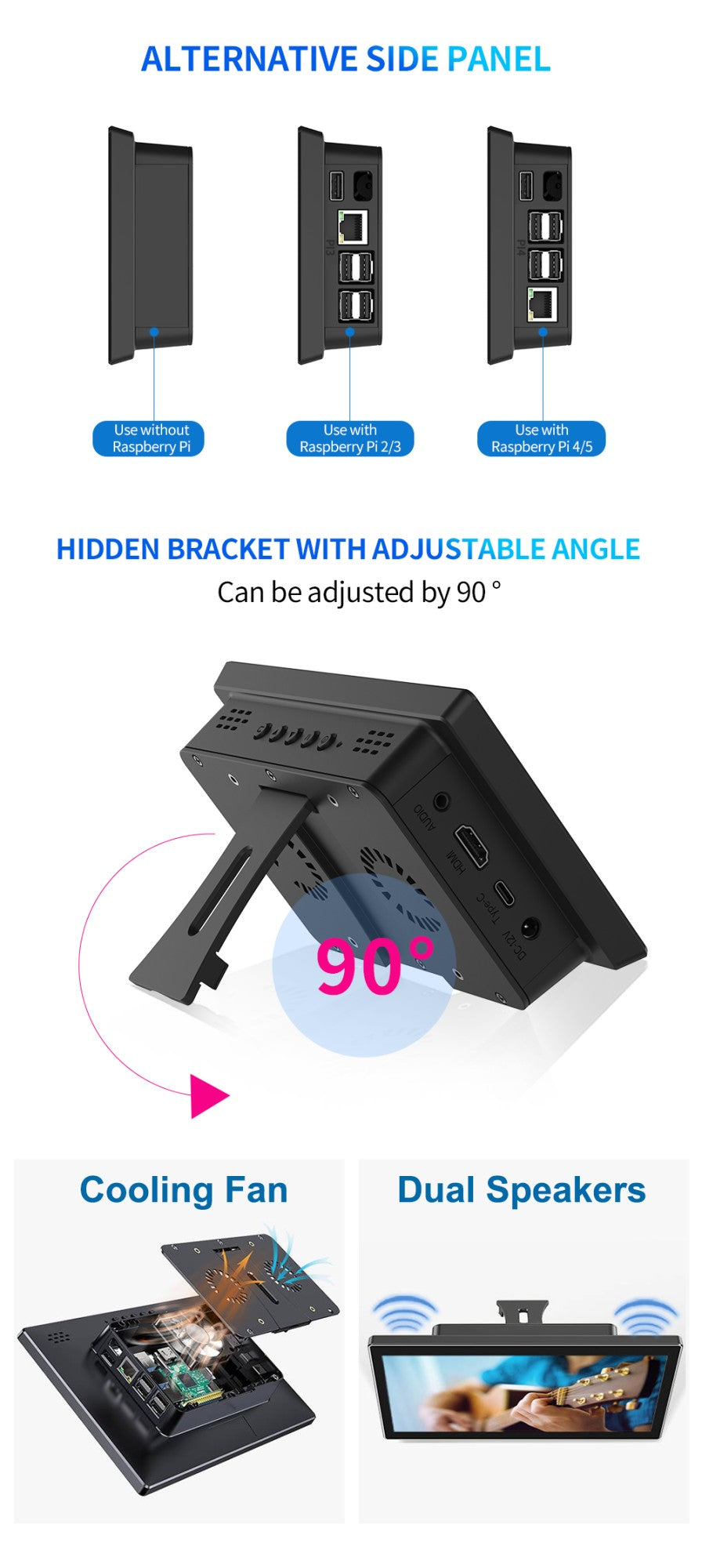 7 inch Touch Screen Monitor for Embeddable Raspberry Pi 4 3 Banana Orange RasPi 1024*600 LCD Display HMDI VESA Fan Cover