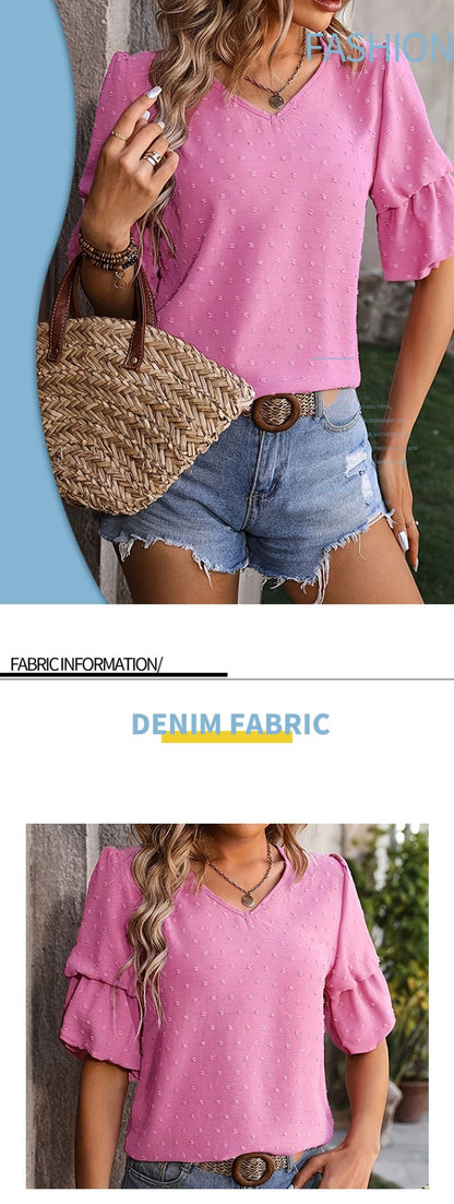 Pink Women's plus size shirt summer chic elegant shirt casual women's fashionable shirt Pink