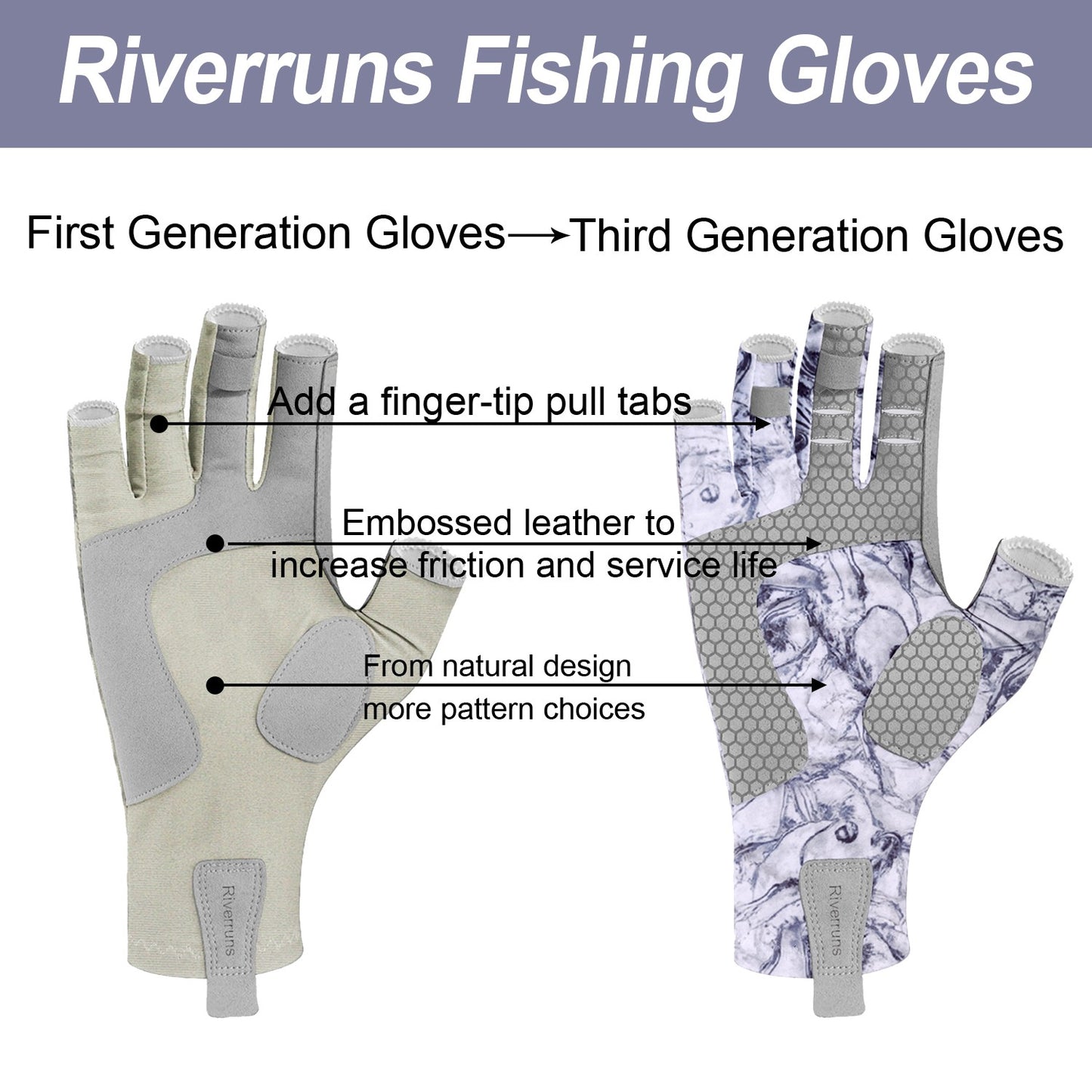 As luvas de pesca sem dedos Riverruns são projetadas para homens e mulheres praticarem pesca, passeios de barco, caiaque, caminhada, corrida, ciclismo