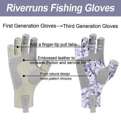 As luvas de pesca sem dedos Riverruns são projetadas para homens e mulheres praticarem pesca, passeios de barco, caiaque, caminhada, corrida, ciclismo