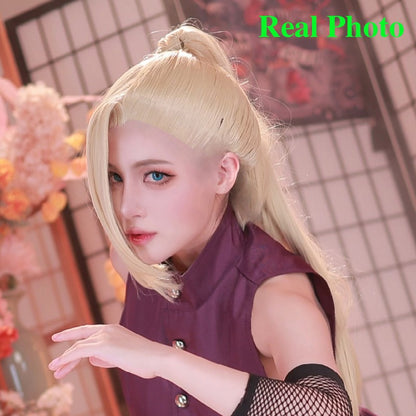 HOKAGE NINJA Yamanaka Ino Cosplay Wig Synthetic Long Straight Wig With Clip Ponytail Anime Coser Cute Girl High Quality Wig