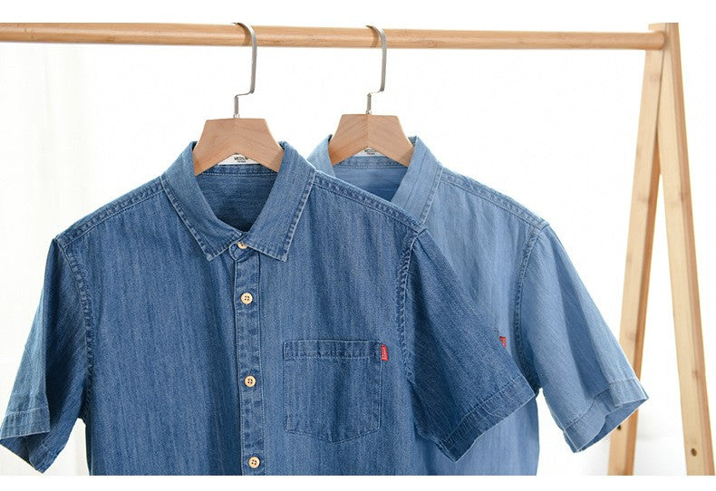Men Denim Shirt , Thin Summer Half Sleeve Casual Top, Loose Trendy Handsome Short Sleeve ?Camping Denim Short Sleeve Jacket