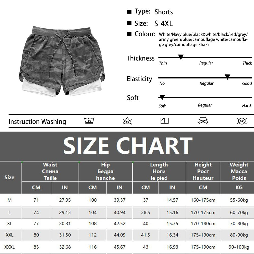 Men Shorts 2 In 1 Double-deck Quick Dry GYM Sport Shorts Fitness Jogging Workout Men Sports Short Pants