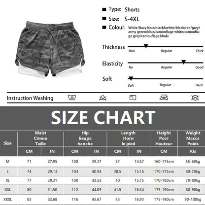 Men Shorts 2 In 1 Double-deck Quick Dry GYM Sport Shorts Fitness Jogging Workout Men Sports Short Pants