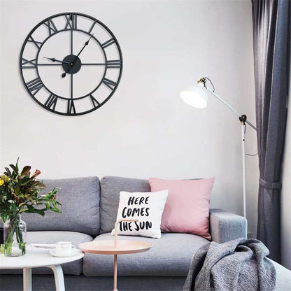60CM Large 3D Wall Clocks Roman Numerals Retro Round Metal Iron Accurate Silent Nordic Hanging Ornament Living Room Decoration