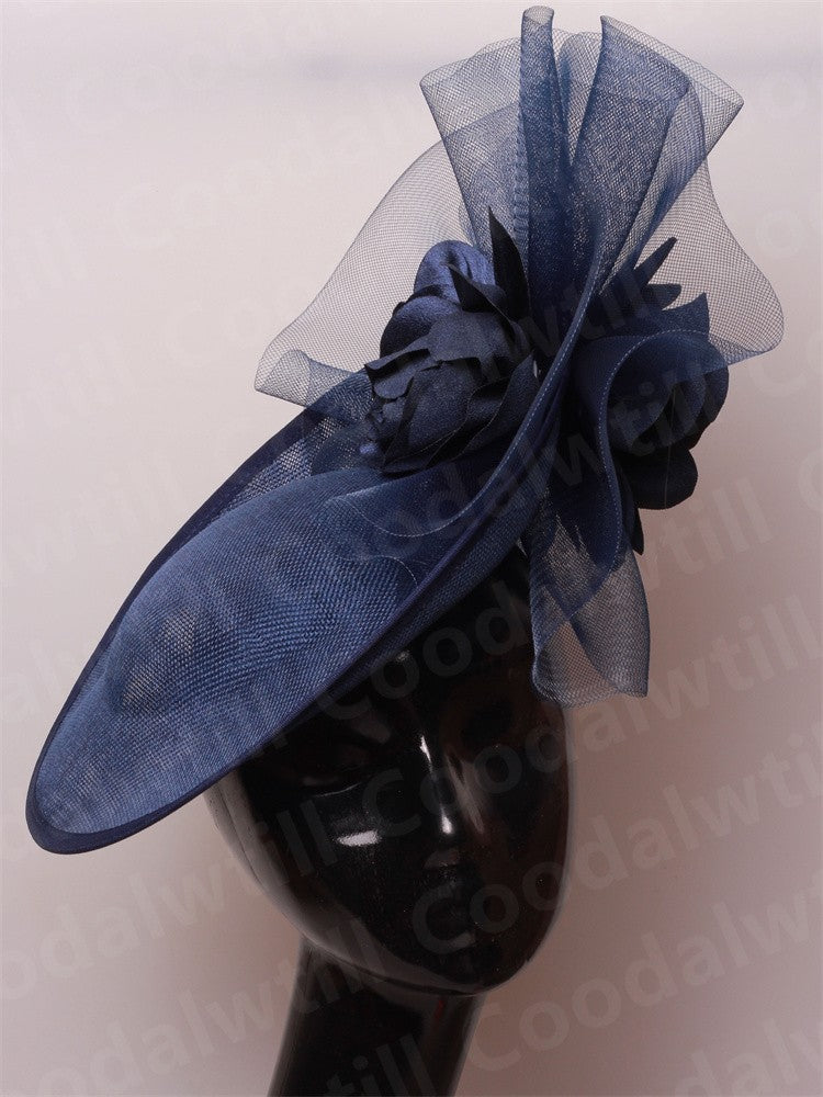 Fascinator Feminino Azul Marinho Chic Chapéu Elegante para Royal Ascot Millinery Noiva Casamento Coquetel Acessórios de Cabelo Véus e Acessórios para Cabeça