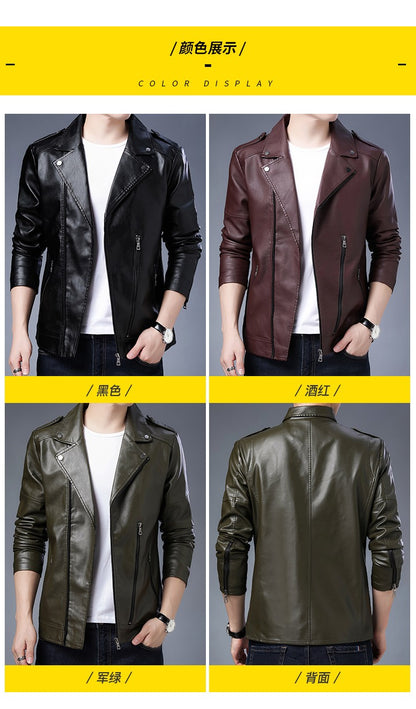 Men's Black PU Leather Jacket Men's  Zipper Leather Jacket Vintage Men's Leather Jacket Men's Leather Motorcycle Jacket