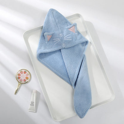 Cute Cat Hair Cap Microfiber Hair Towel Long Hair Quick Dry Hat Bath Towel Strong Water Absorbent Women Wrap Wiping Hair Towel