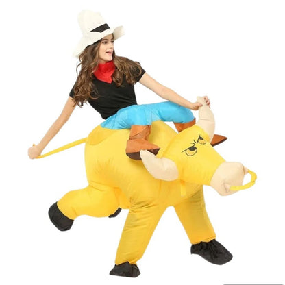 Inflatable Riding Bull Cowboy Costume Adult Funny Blow Up Rodeo Bull Outfit For Halloween Carnival Cosplay Party Dress Up