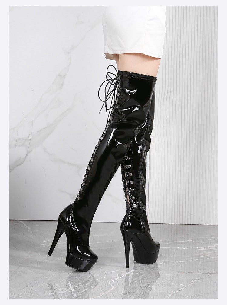 New Black Pole Dancing Long Shoes Night Club Party Queen Boots Over the Knee Boots High Heels Women Boots Sexy Thin Heels Shoes