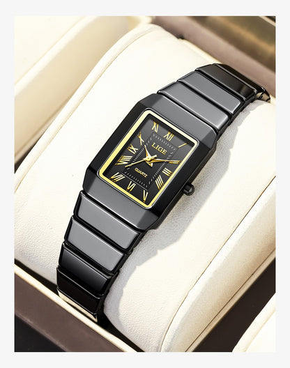 LIGE New Black Watch Women Fashion Creative Square Stainless Steel Ladies Waterproof Watches Elegant Bracelet Quartz Wristwatch