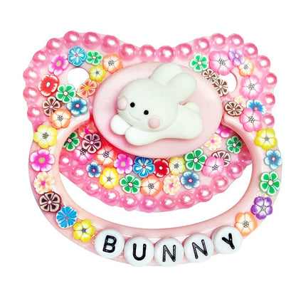 100% Handmake Cute Pink Rabbit Pattern Adult Baby Pacifier Silicone Adult size Pacifier abdl Daddy Girl