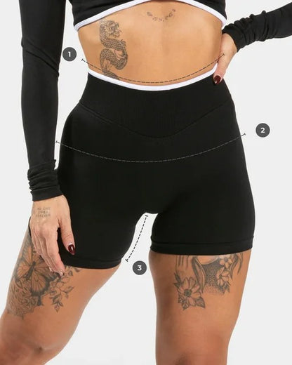 TEVEO Femmes Sans Couture Gymnase Solide Sport Allumer Court Blanc Taille Serrée Taille Haute Hanche Levage Yoga Pantalon Course