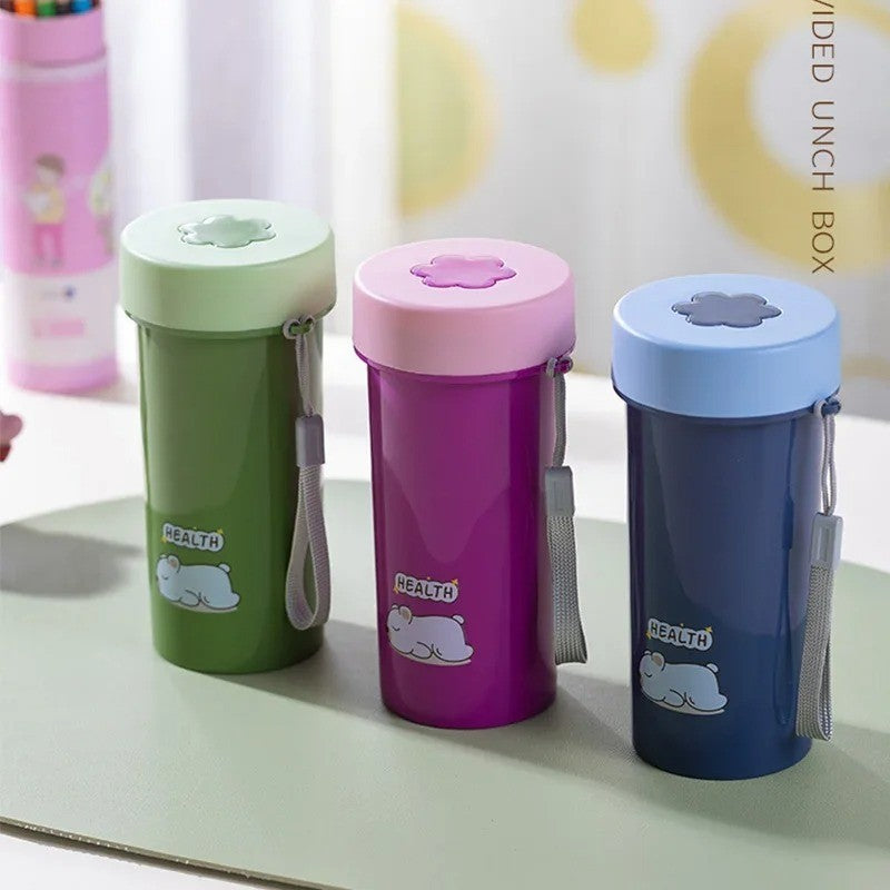 Conjunto de Copo Lancheira Infantil de Plástico Portátil 1200ML com Garfo e Lancheira Infantil com Copo de Água, Recipiente para Armazenamento de Alimentos