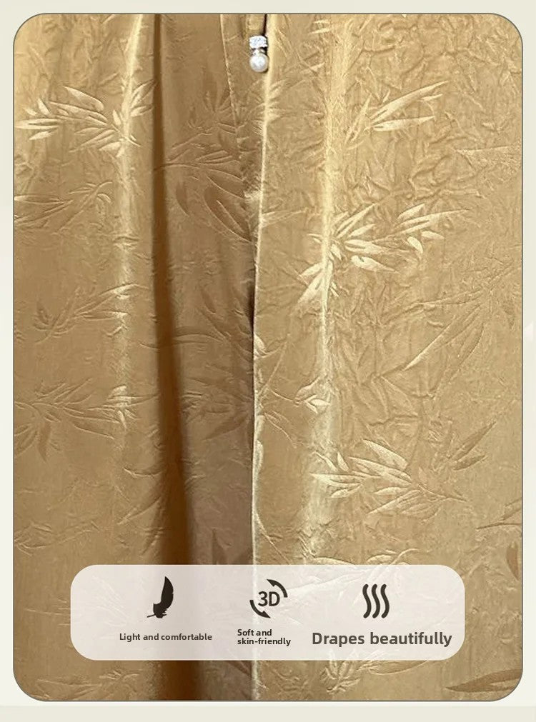 Plus Size Acetate Wide Leg Pants Women's Spring Autumn National Style Print High Waist Slimming Drapey Cool Large Size Women'...