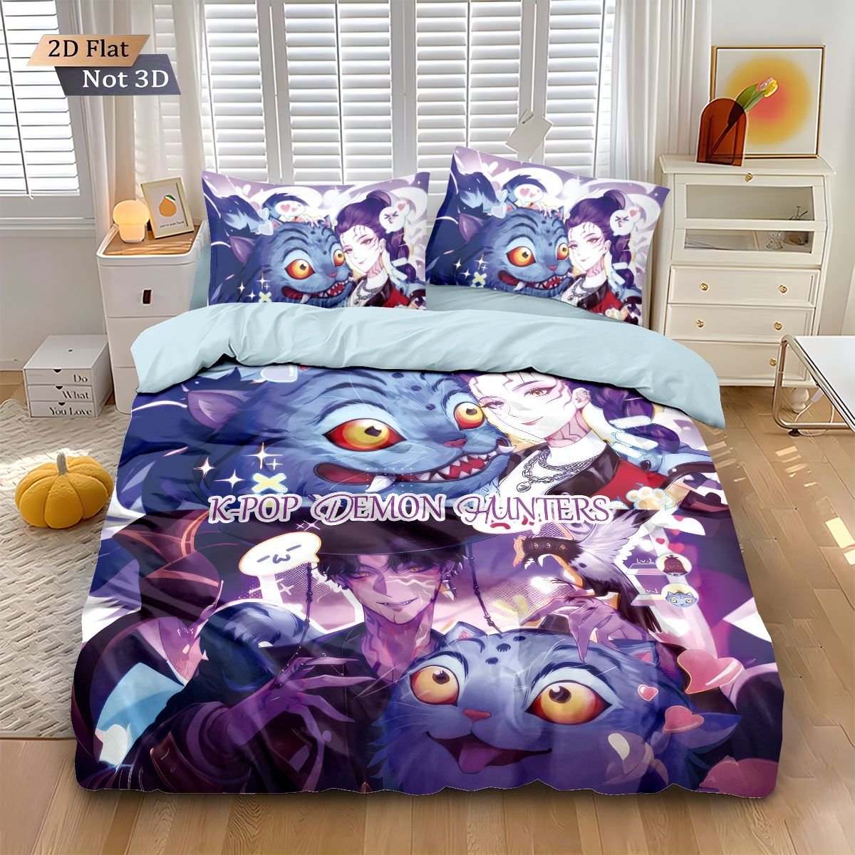 3pcsK-Pop Demon Hunters Printed Chipless Bedding, Multi Sized Bedding, Dormitory duvet Cover, Soft Machine Washable Decoration