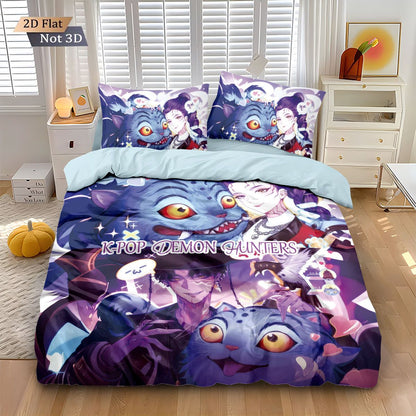 3pcsK-Pop Demon Hunters Printed Chipless Bedding, Multi Sized Bedding, Dormitory duvet Cover, Soft Machine Washable Decoration