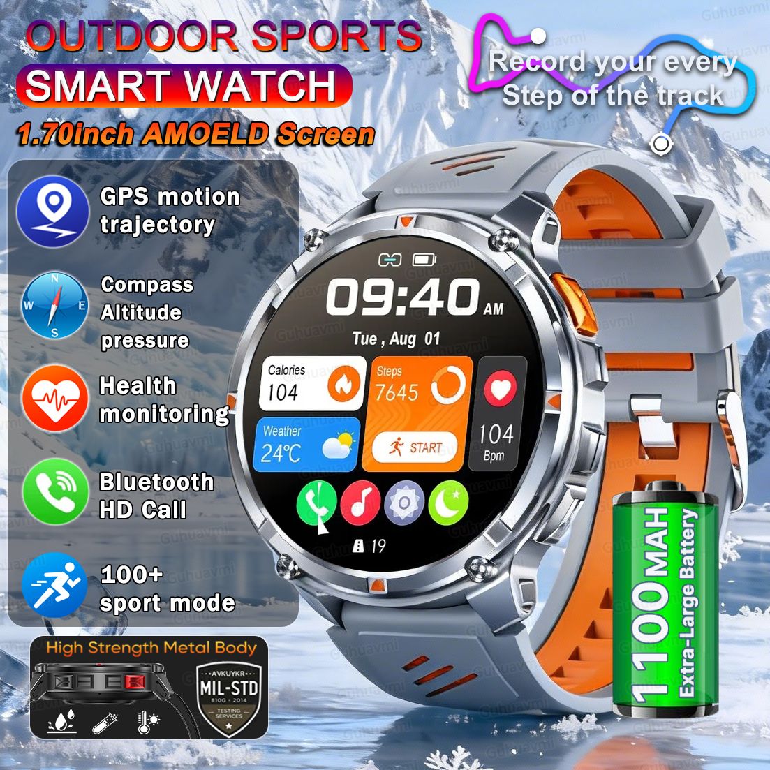 New Outdoor Ultra Durable Men Smartwatch Heart Rate Bluetooth Call 5ATM Waterproof Sport Smart Watch 1100mAh Battery Custom dial