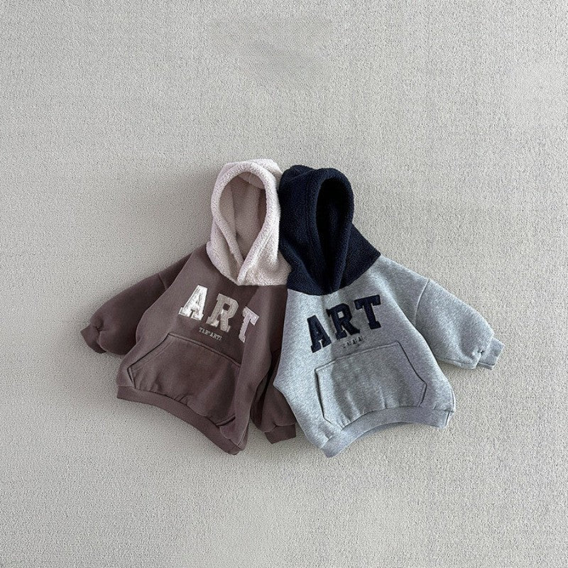 2025 Winter New Children Warm Clothes Set Boys Girls Fleece Hoodie + Pants 2pcs Suit Baby Letter Tracksuit Kids Sports Outfits