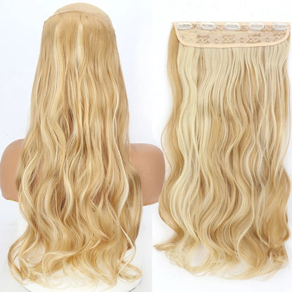 Extensão de Cabelo Liso Comprido de Fibra Sintética Resistente ao Calor com 5 Clipes 22"32" Preto Castanho Loiro