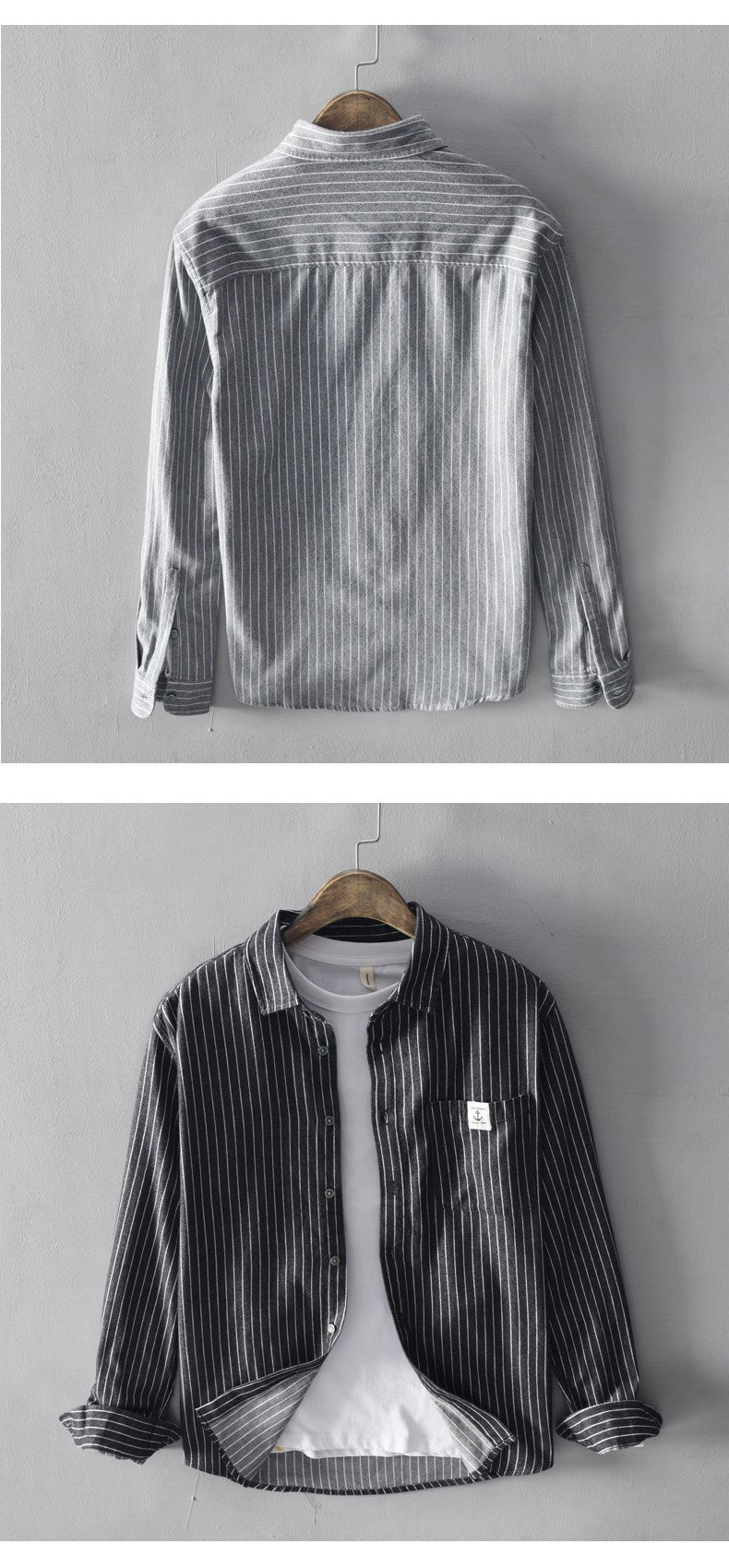 HIQOR 2025 New In 100% Cotton Long Sleeve Men's Shirt Loose Man Business Casual Shirts Classic Striped Male Social Dress Shirts
