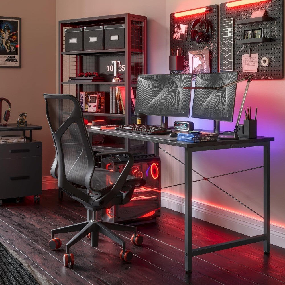 Contemporary Home Office Writing Desk, 40-inch Study Table with Sleek Black Metal Frame